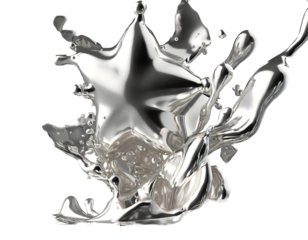 3d chrome metal organic fluid shapes and stars. Abstract liquid mercury Splash. Generative AI.