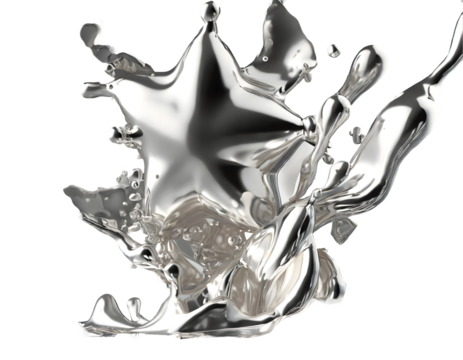 3d chrome metal organic fluid shapes and stars. Abstract liquid mercury Splash. Generative AI.