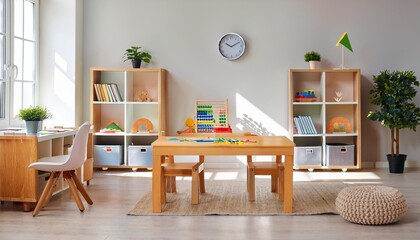Fototapeta premium Montessori early education. Kindergarten preschool classroom