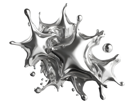 3d chrome metal organic fluid shapes and stars. Abstract liquid mercury Splash. Generative AI.