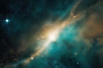 Fototapeta premium Indigo Teal and Gold Cosmic Starfield Gradient Background with Luminous Textures and Expansive Horizons
