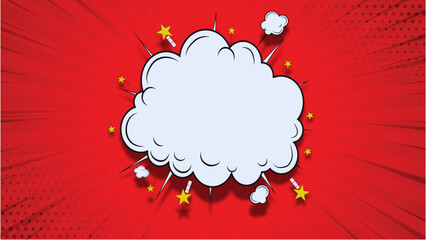 red comic background with Comic Explosion ad comment box. red background for book, business sign, and symbol and posters for sale, deals, discount and offer funky background