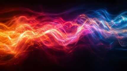 Obraz premium Abstract glowing waves of red, orange, and blue colors on a dark background.