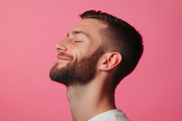 Obraz premium A close up of a man's face with her eyes closed
