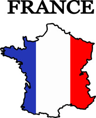 Silhouette of France with flag. Map of France. Print on T-shirt, cup and more.