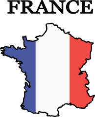 Silhouette of France with flag. Map of France. Print on T-shirt, cup and more.