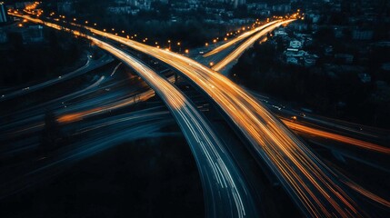 Highway Interchange at Night with Light Trails