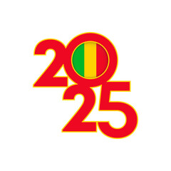 2025 banner with Mali flag inside. Vector illustration.