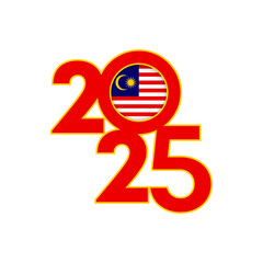 2025 banner with Malaysia flag inside. Vector illustration.