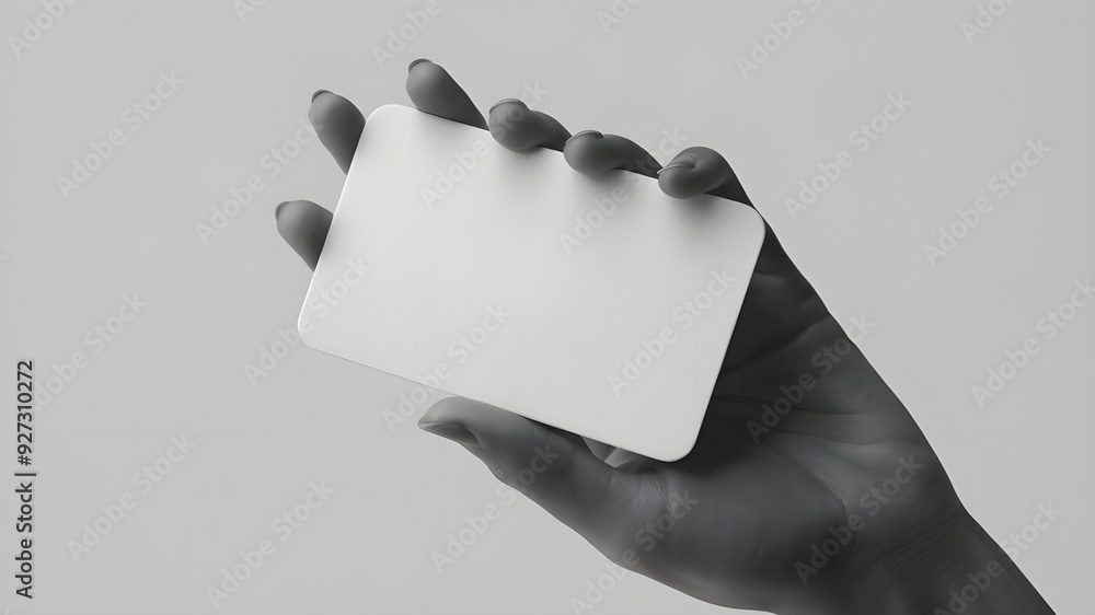 Wall mural a modern business card design, featuring a plain white card with rounded corners held by a smooth, o