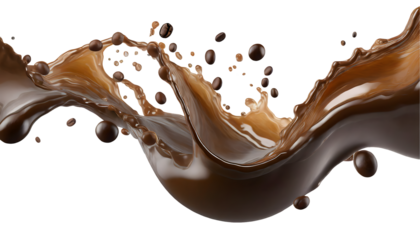 3d Flying Coffee Liquid isolated on white background. Generative AI.
