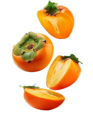 Fresh Falling Slash of Persimmon, isolated on white