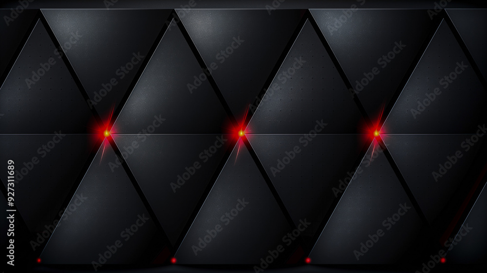 Poster futuristic black panel with red led lights..