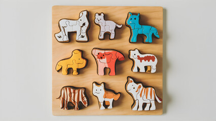 A wooden puzzle with animal shapes