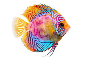Fototapeta premium Vibrant and colorful discus fish showcasing stunning patterns and vivid colors, perfect for aquatic enthusiasts and art lovers.