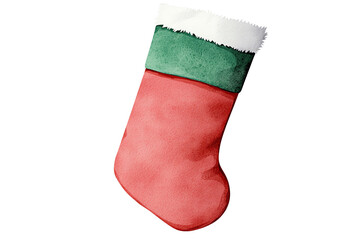 A festive, colorful Christmas stocking with a green top and red body, perfect for holiday decorations or gift ideas.