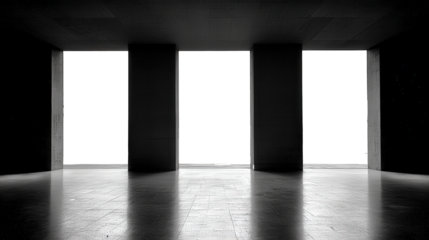 Minimalist interior with large clean window frames