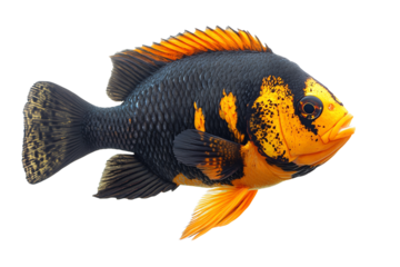 A vibrant fish showcasing striking black and orange colors, ideal for aquaculture, aquariums, or marine life projects.