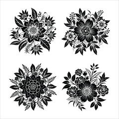 "Floral Decorative Elements Vector - Elegant and Intricate Vector Illustrations of Flowers, Leaves, and Decorative Flourishes for Elegant Design on Transparent Background"
