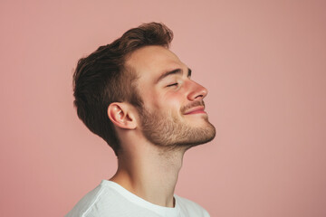 Fototapeta premium A close up of a man's face with her eyes closed