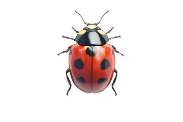 Fototapeta premium Close-up view of a vibrant red ladybug with distinctive black spots, perfect for nature and entomology themes.