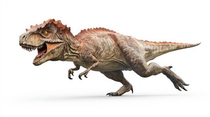 Fototapeta premium A high-definition 3D rendering of a fierce Tyrannosaurus Rex in a dynamic running pose. Perfect for educational and entertainment uses.