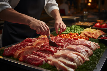 butcher cutting meat