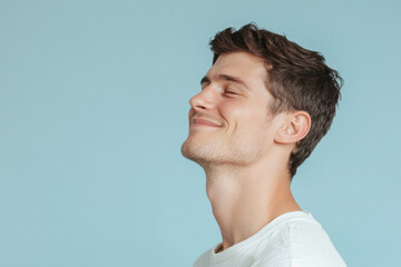 Fototapeta premium A close up of a man's face with her eyes closed