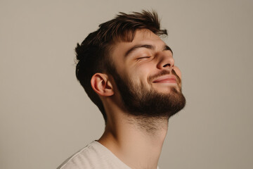 Fototapeta premium A close up of a man's face with her eyes closed