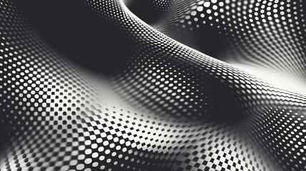 black and white abstract background of dots and wave