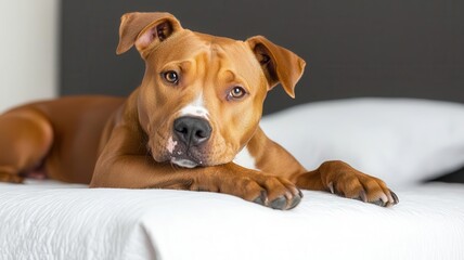 Obraz premium Pitbull lying at the foot of its owner s bed, loyal guardian, watchful protector during the night