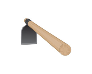 vector design of a tool for hoeing soil called a hoe or grape hoe with a top made of iron and a handle made of wood