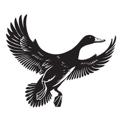 Fototapeta premium American Black Duck Silhouette, Black Duck Clipart, American Black Duck flying illustration in black and white