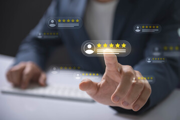 Customer feedback and review good rating concept, person in a business suit interacting with...