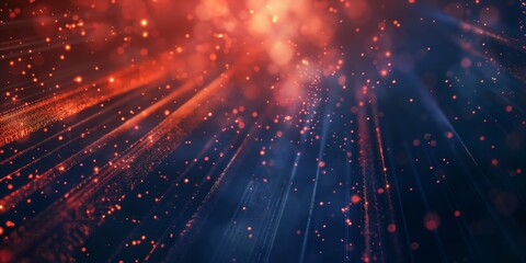 Fototapeta premium A bright blue sky with a red and orange background. The sky is filled with bright, sparkling lights that create a sense of wonder and excitement