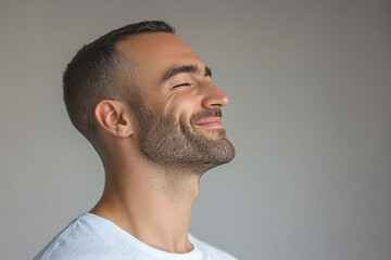 Fototapeta premium A close up of a man's face with her eyes closed