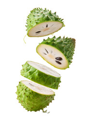 Fresh Falling Slash of Soursop, isolated on white or transparent background