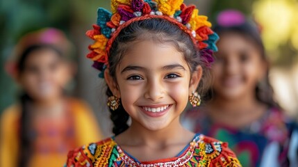 Fototapeta premium A young girl wearing a colorful headband and smiling