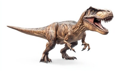 Naklejka premium Dynamic digital illustration of a roaring Tyrannosaurus Rex dinosaur against a white background. Perfect for educational and creative uses.