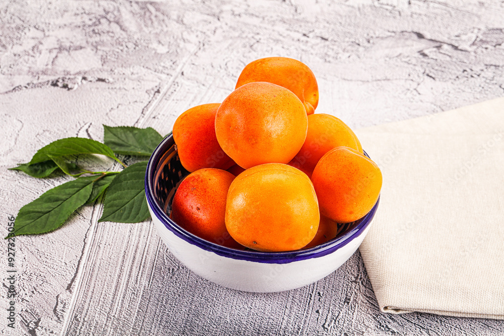 Poster raw ripe sweet apricots heap