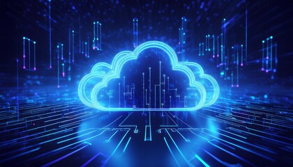 Fototapeta premium 3D Abstract Illustration of Unveiling Cloud Computing Technology Infrastructure and Digital Network Data Computing