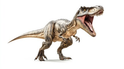 Ferocious dinosaur roaring with open mouth, isolated on white background. Perfect for educational and entertainment uses.