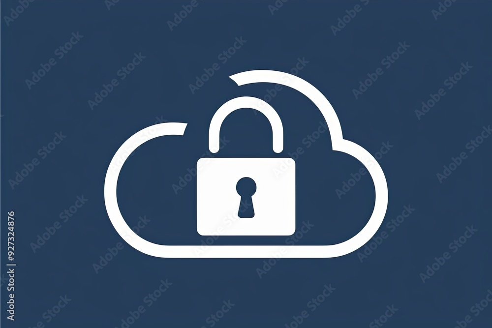 Poster unique visualization of cloud cybersecurity with lock icon representing data protection and informat