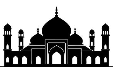 islamic mosque silhouette vector, black silhouette mosque vector illustration	

