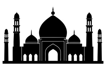 islamic mosque silhouette vector, black silhouette mosque vector illustration	
