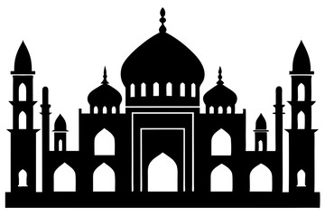 islamic mosque silhouette vector, black silhouette mosque vector illustration	
