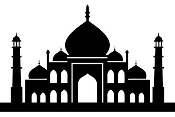islamic mosque silhouette vector, black silhouette mosque vector illustration	
