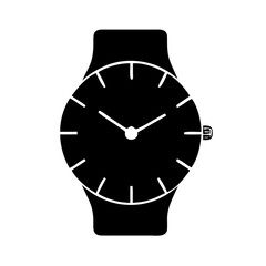 Flat watch icon,  black and white vector wristwatch for time concept designs.