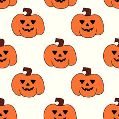 Halloween seamless pattern with smile pumpkins. Vector flat illustration.