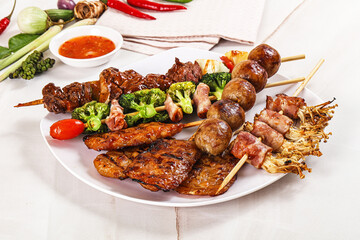 Asian grilled skewer assortment satay